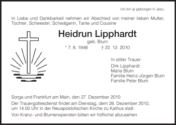 Traueranzeige von Heidrun Lipphardt von HERSFELDER ZEITUNG