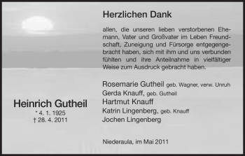 Traueranzeige von Heinrich Gutheil von HERSFELDER ZEITUNG