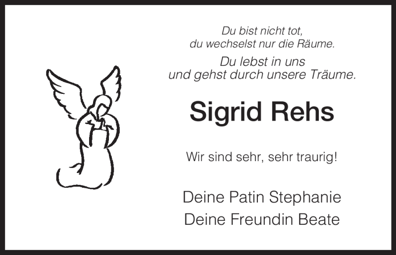  Traueranzeige für Sigrid Rehs vom 03.12.2009 aus HERSFELDER ZEITUNG