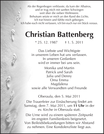 Traueranzeige von Christian Battenberg von HERSFELDER ZEITUNG