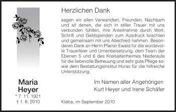 Traueranzeige von Maria Heyer von HERSFELDER ZEITUNG