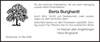 Traueranzeige von Berta Burghardt von HERSFELDER ZEITUNG