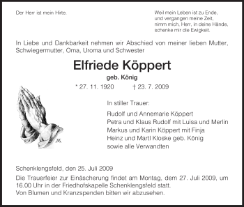 Traueranzeige von Elfriede Koeppert von HERSFELDER ZEITUNG