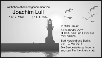 Traueranzeige von Joachim Lull von Hersfelder Zeitung