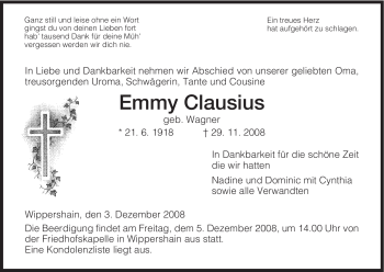 Traueranzeige von Emmy Clausius von HERSFELDER ZEITUNG