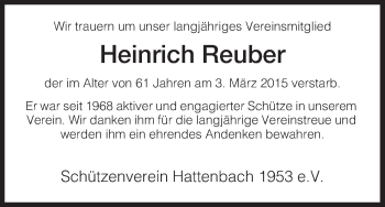 Traueranzeige von Heinrich Reuber von Hersfeld