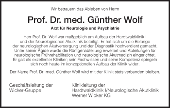 Traueranzeige von Günther Wolf von HERSFELDER ZEITUNG