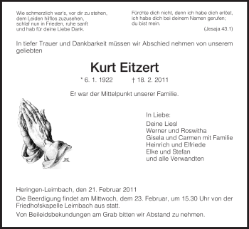 Traueranzeige von Kurt Eitzert von HERSFELDER ZEITUNG