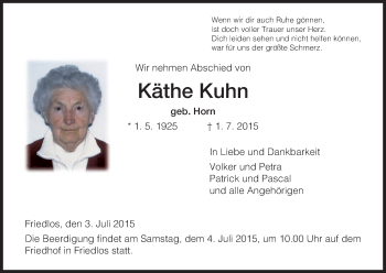 Traueranzeige von Käthe Kuhn von Hersfeld