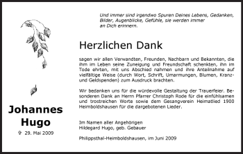 Traueranzeige von Johannes Hugo von HERSFELDER ZEITUNG