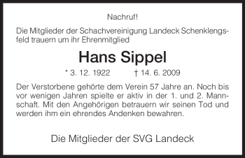 Traueranzeige von Hans Sippel von HERSFELDER ZEITUNG