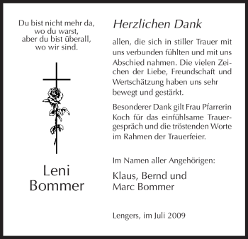 Traueranzeige von Leni Bommer von HERSFELDER ZEITUNG