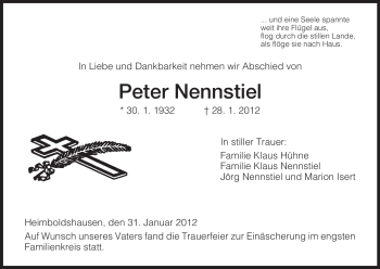 Traueranzeige von Peter Nennstiel von HERSFELDER ZEITUNG