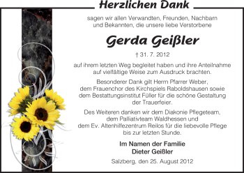 Traueranzeige von Gerda Geißler von HERSFELDER ZEITUNG