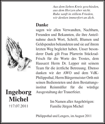 Traueranzeige von Ingeborg Michel von HERSFELDER ZEITUNG