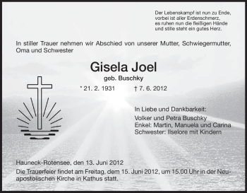 Traueranzeige von Gisela Joel von HERSFELDER ZEITUNG