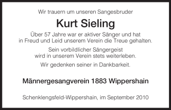 Traueranzeige von Kurt Sieling von HERSFELDER ZEITUNG