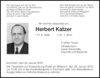 Traueranzeige von Herbert Katzer von Hersfeld