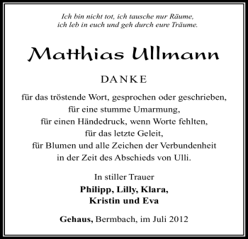 Traueranzeige von Matthias Ullmann von HERSFELDER ZEITUNG