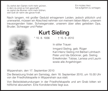 Traueranzeige von Kurt Sieling von HERSFELDER ZEITUNG