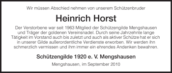 Traueranzeige von Heinrich Horst von HERSFELDER ZEITUNG