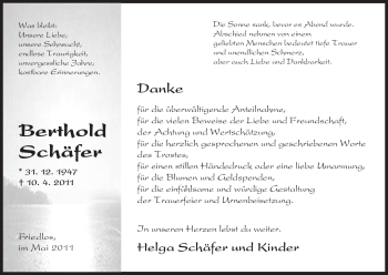 Traueranzeige von Bertold Schäfer von HERSFELDER ZEITUNG
