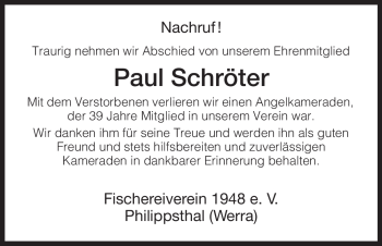 Traueranzeige von Paul Schröter von HERSFELDER ZEITUNG