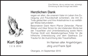 Traueranzeige von Kurt Spill von HERSFELDER ZEITUNG