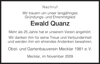 Traueranzeige von Ewald Quanz von HERSFELDER ZEITUNG