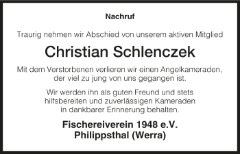 Traueranzeige von Christian Schlenczek von Hersfelder Zeitung