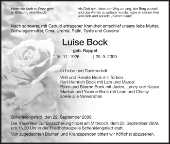 Traueranzeige von Luise Bock von HERSFELDER ZEITUNG