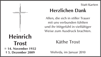 Traueranzeige von Heinrich Trost von HERSFELDER ZEITUNG