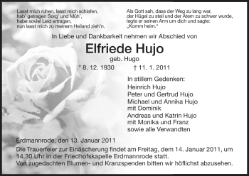 Traueranzeige von Elfriede Hujo von HERSFELDER ZEITUNG