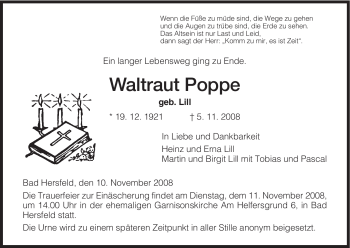 Traueranzeige von Waltraut Poppe von HERSFELDER ZEITUNG