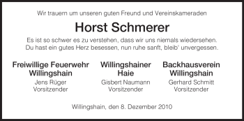 Traueranzeige von Horst Schmerer von HERSFELDER ZEITUNG