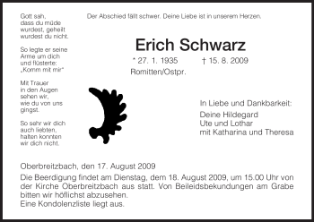 Traueranzeige von Erich Schwarz von HERSFELDER ZEITUNG