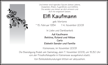 Traueranzeige von Elfi Kaufmann von HERSFELDER ZEITUNG