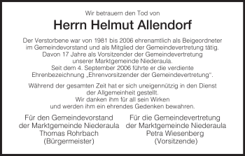 Traueranzeige von Helmut Allendorf von HERSFELDER ZEITUNG