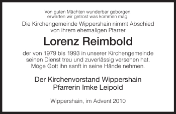 Traueranzeige von Lorenz Reimbold von HERSFELDER ZEITUNG