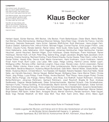 Traueranzeige von Klaus Becker von HERSFELDER ZEITUNG