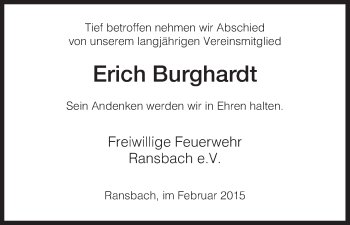 Traueranzeige von Erich Burghardt von Hersfeld