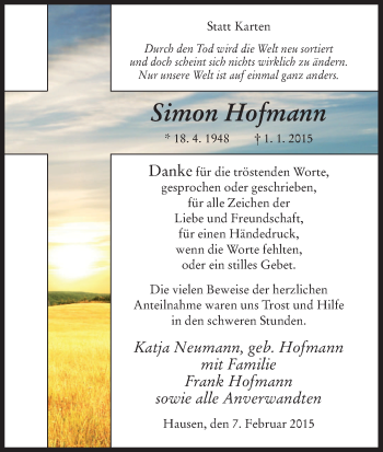 Traueranzeige von Simon Hofmann von Hersfeld