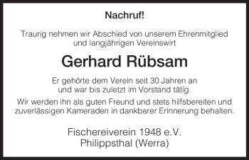 Traueranzeige von Gerhard Rübsam von HERSFELDER ZEITUNG