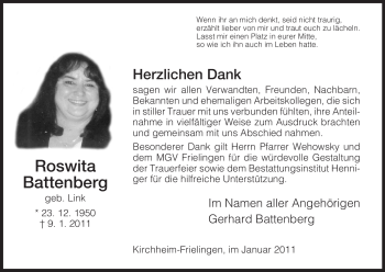 Traueranzeige von Roswitha Battenberg von HERSFELDER ZEITUNG