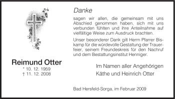 Traueranzeige von Reimund Otter von HERSFELDER ZEITUNG