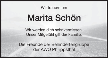 Traueranzeige von Marita Schön von HERSFELDER ZEITUNG