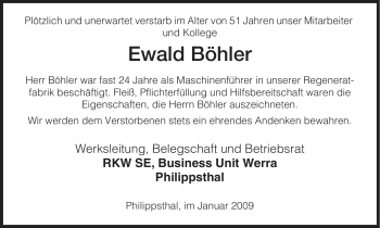 Traueranzeige von Ewald Böhler von HERSFELDER ZEITUNG