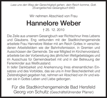 Traueranzeige von Hannelore Weber von HERSFELDER ZEITUNG