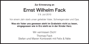 Traueranzeige von Ernst Wilhelm Fack von HERSFELDER ZEITUNG