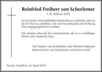 Traueranzeige von Reinfried Freiherr von HERSFELDER ZEITUNG